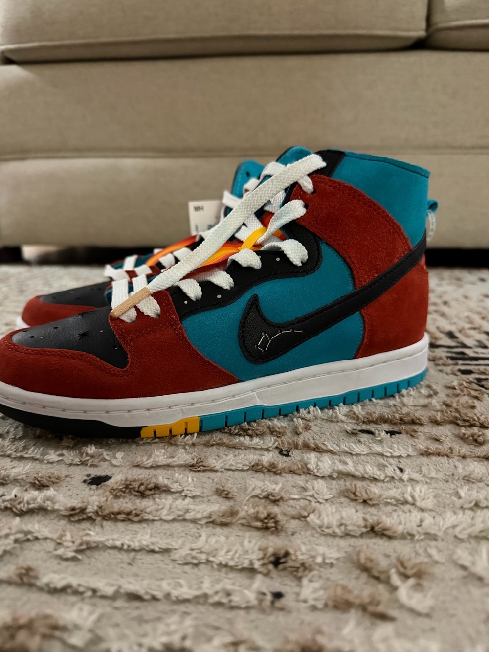 Nike Kids High-Top Sneakers in Teal, Rust, Black and Yellow Accent